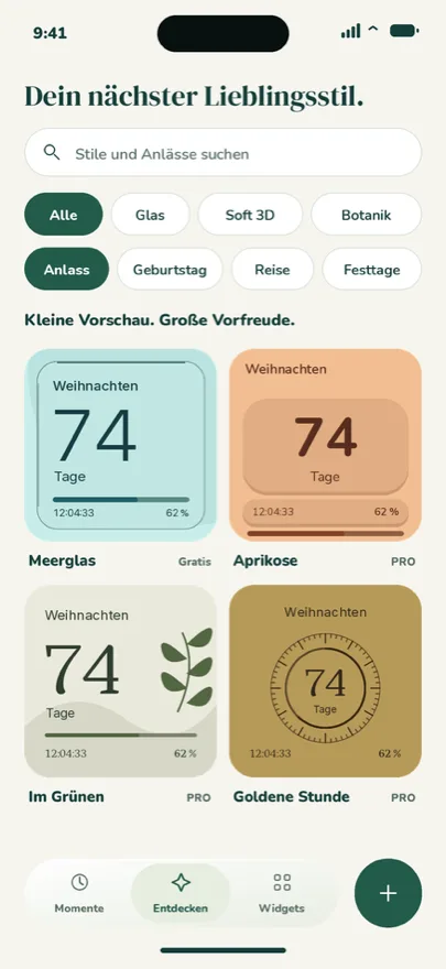 App-Galerie mit Stil-Vorschauen im Hellmodus.